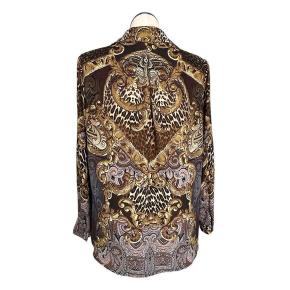 Susan Graver‎ Women’s Brown Printed Collared Long Sleeve Blouse Size 18 - Picture 4 of 7